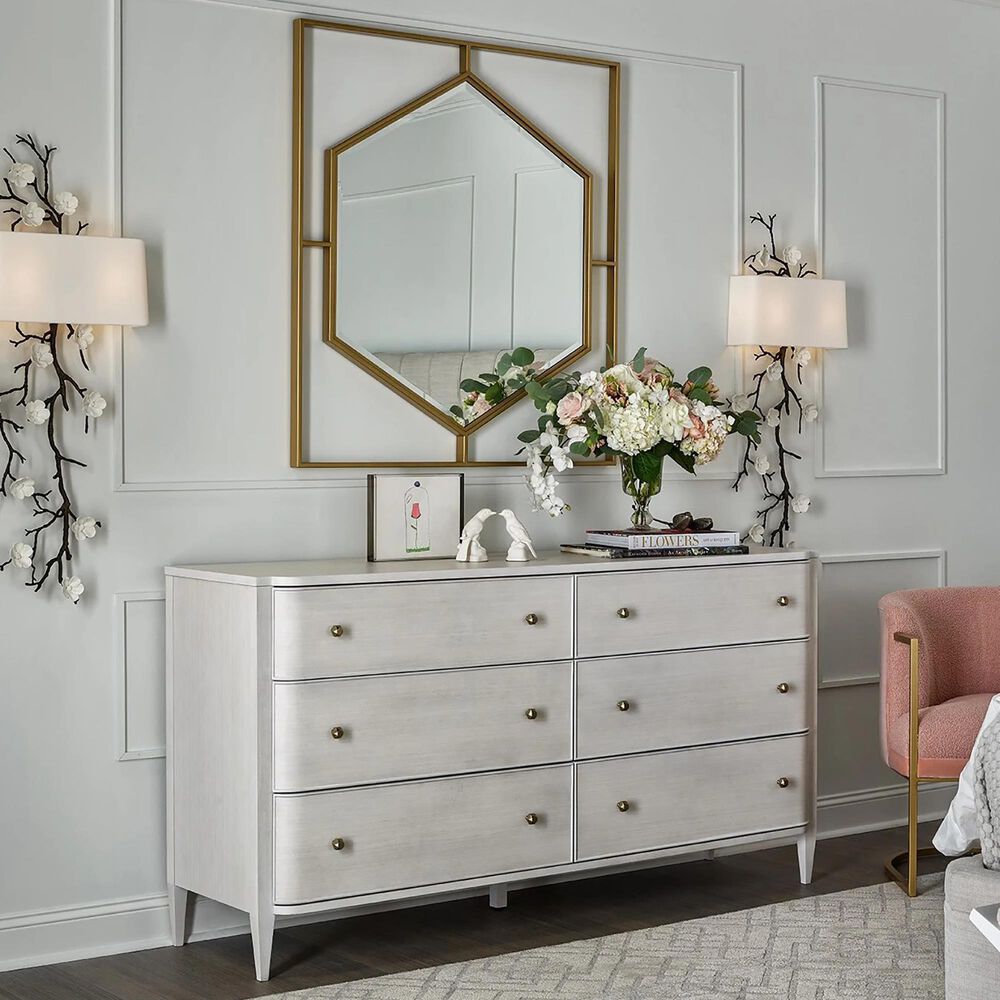 Furniture Worldwide Love Joy Bliss Chelsea 6 Drawer Dresser and Mirror in Alabaster and Soft Gold, , large