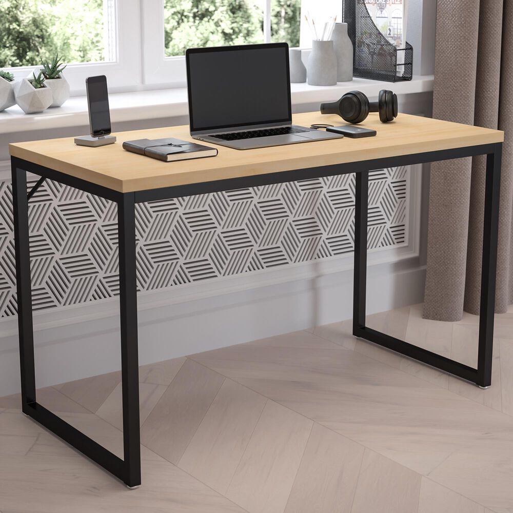 Flash Furniture Tiverton Industrial Modern Desk - Commercial Grade Office Computer Desk and Home Office Desk - 47 Long (Maple/Black)