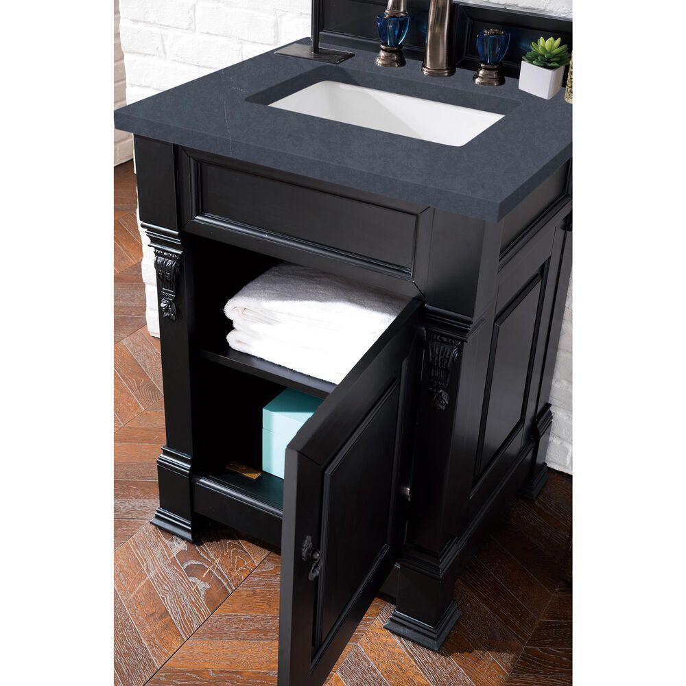 James Martin Brookfield 26&quot; Single Bathroom Vanity in Antique Black with 3 cm Charcoal Soapstone Quartz Top and Rectangle Sink, , large