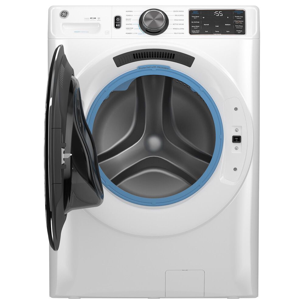 G.E. 5 Cu. Ft. Front Load Washer and 7.8 Cu. Ft. Electric Dryer Laundry Pair with 16&quot; Pedestal in White, , large