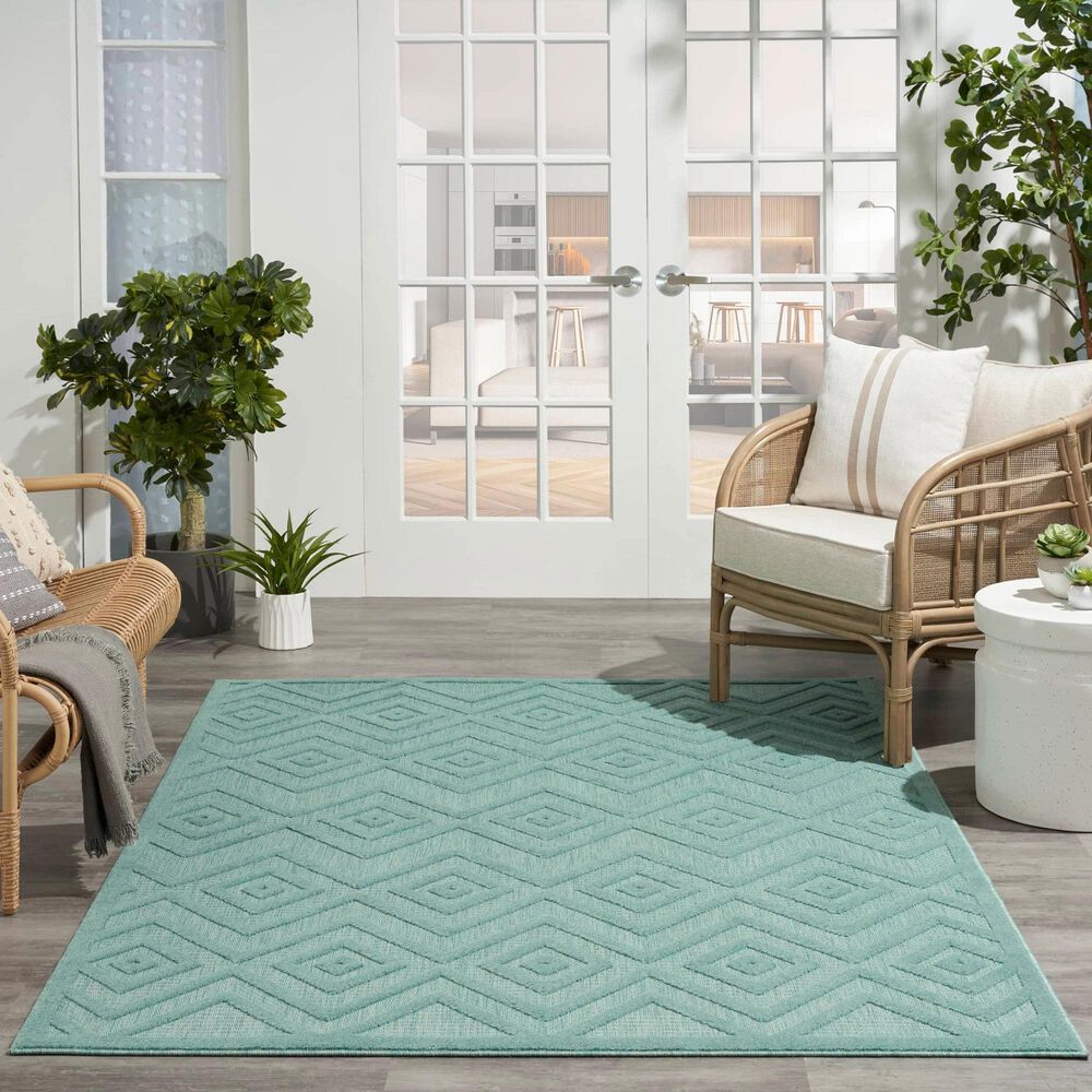 Nourison Versatile 4&#39; x 6&#39; Aqua and Teal Indoor/Outdoor Area Rug, , large