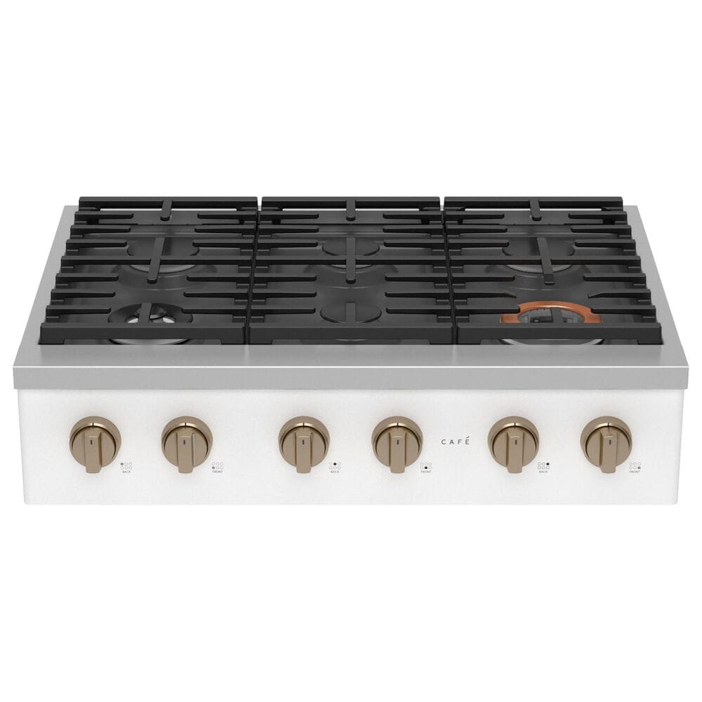 Cafe 36&quot; Natural Gas Rangetop with 6-Burner in Matte White and Brushed Bronze, , large