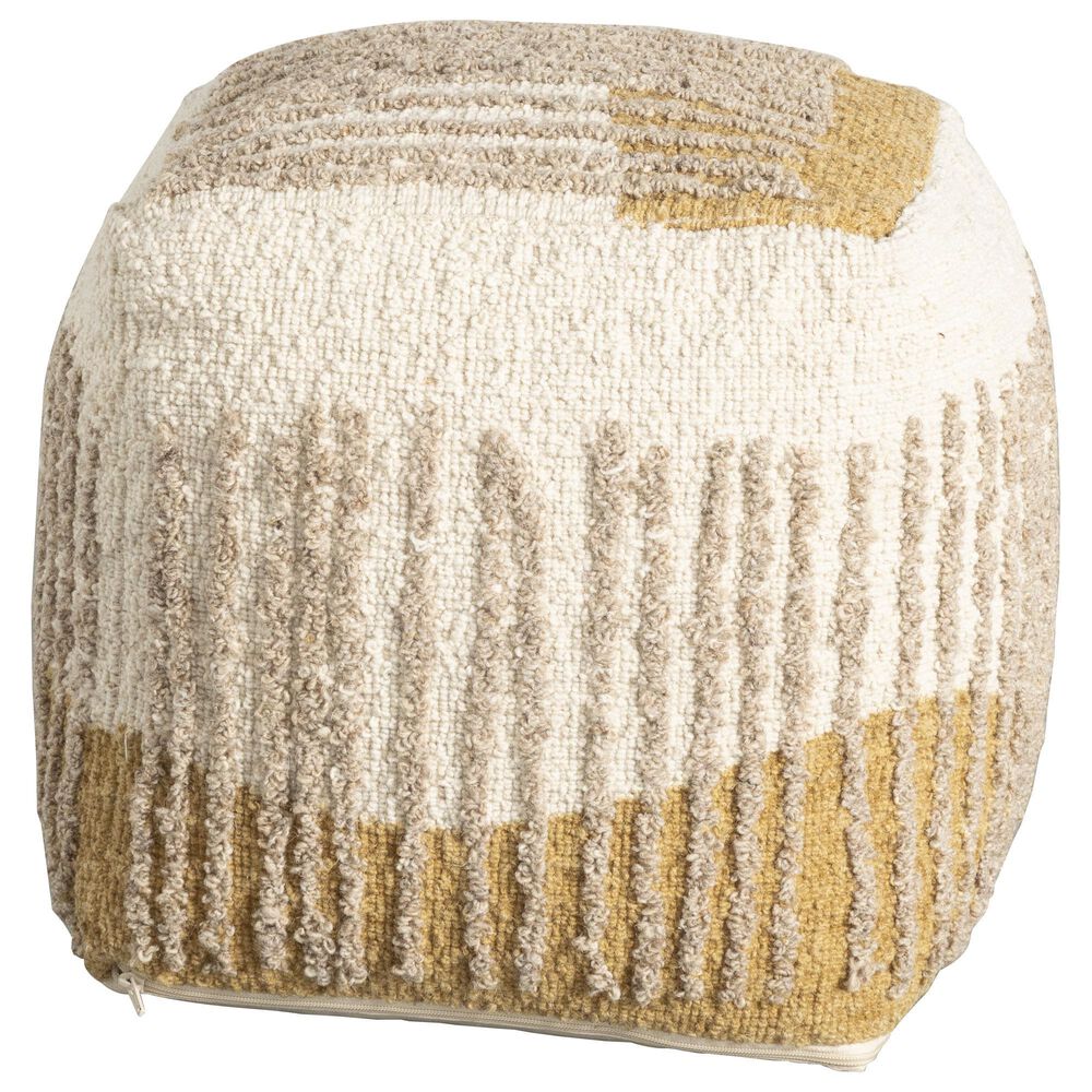 Blue Sun Designs Eugene Pouf Ottoman in Dark Mustard and Beige, , large