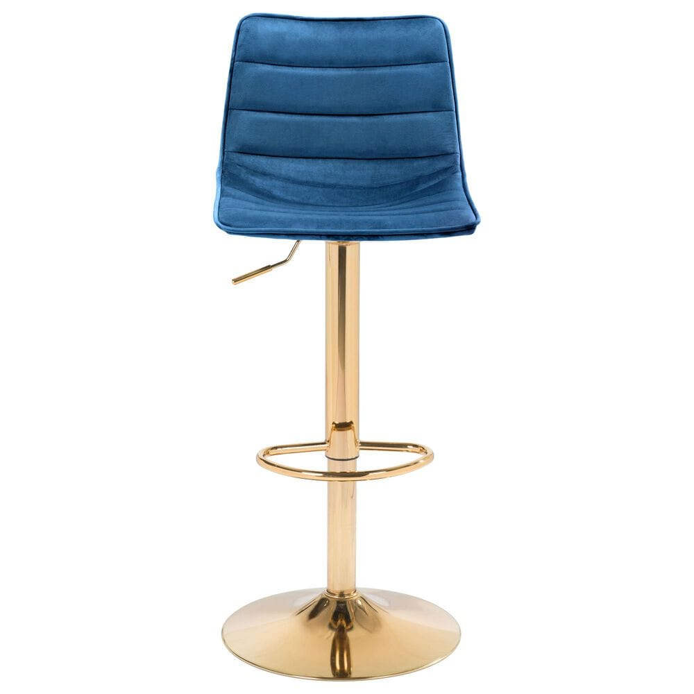 Zuo Modern Prima Bar Chair in Dark Blue and Gold, , large