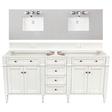 James Martin Brittany 72" Double Bathroom Vanity in Bright White with 3 cm Eternal Serena Quartz Top and Rectangle Sinks, , large