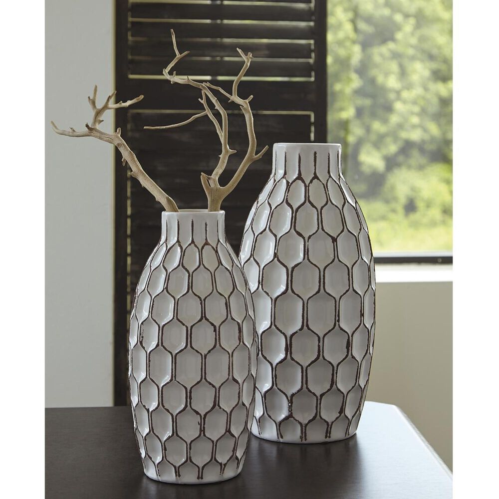 Signature Design by Ashley Dionna Vase in White and Brown - Set of 2, , large