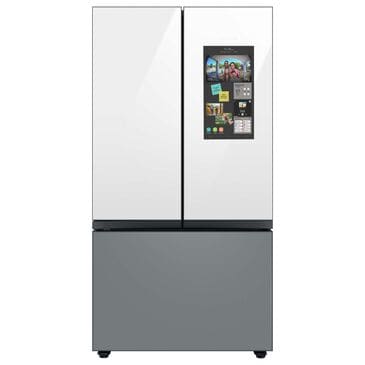 Samsung Bespoke 24 Cu. Ft. French Door Refrigerator with Beverage Center - White Glass Top Panels and Grey Glass Bottom Door Panel Included, , large