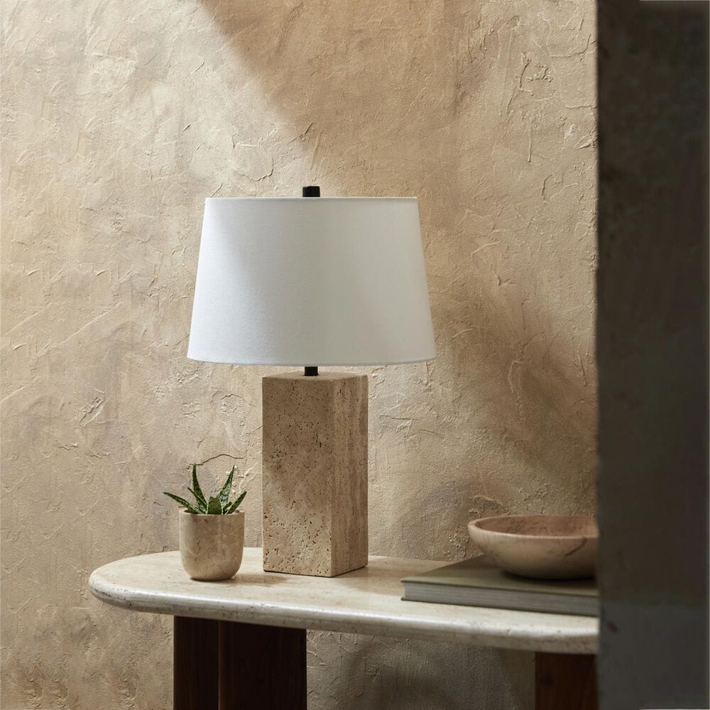 37B Agate Square Table Lamp in Natural Travertine, , large