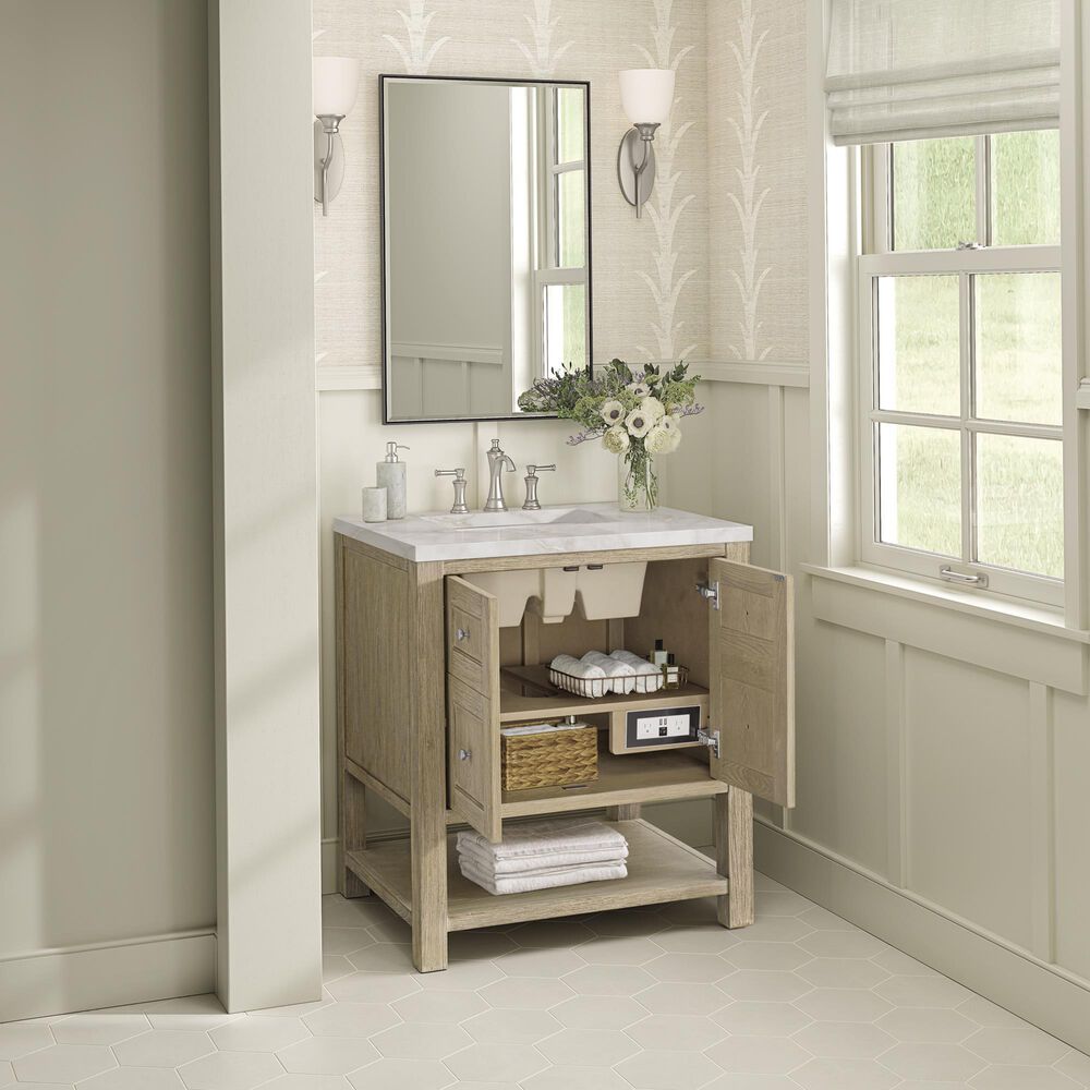 James Martin Breckenridge 30&quot; Single Vanity in Whitewashed Oak with 3 cm Victorian Silver Quartz Top, , large