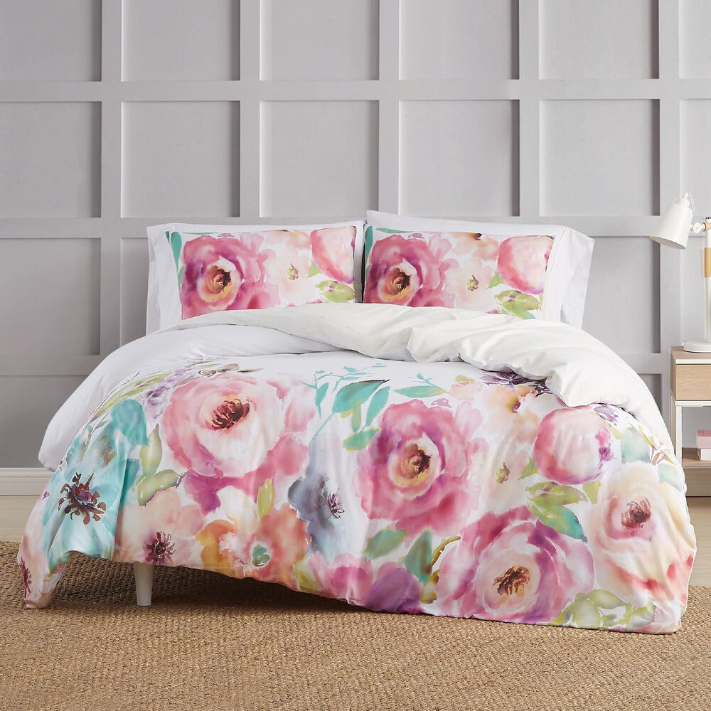 Pem America Spring Flowers 3-Piece Full/Queen Duvet Set in White and Pink, , large