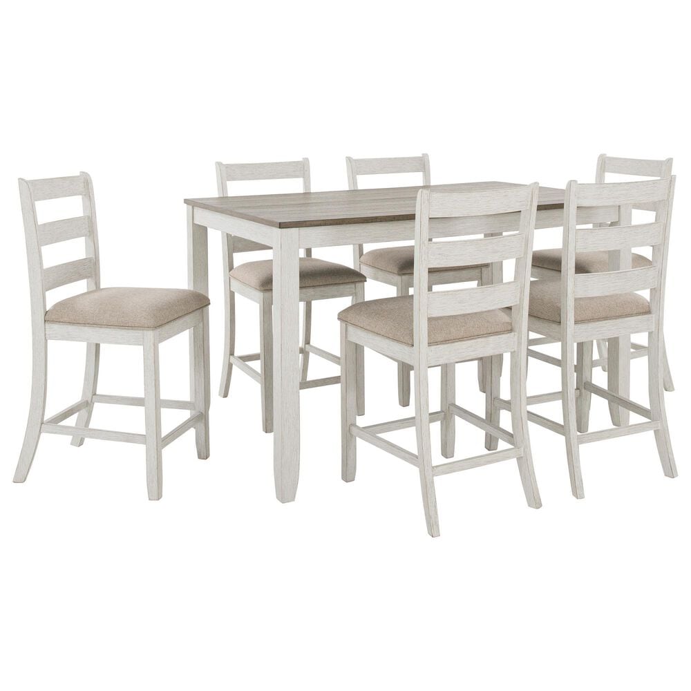 Signature Design by Ashley Skempton 7-Piece Counter Height Dining Set in White and Light Brown, , large