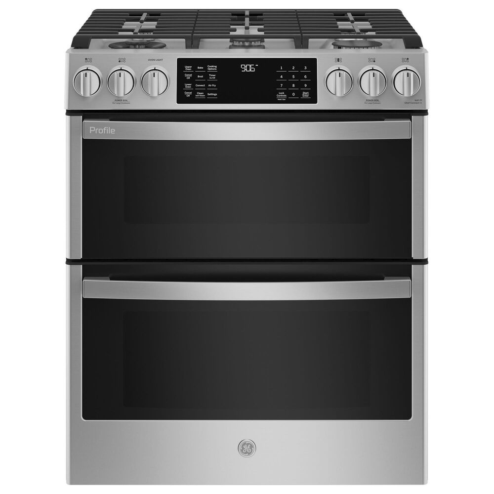 GE Profile 30" Slide-In Front-Control Double Oven Range in Fingerprint Resistant Stainless Steel, , large