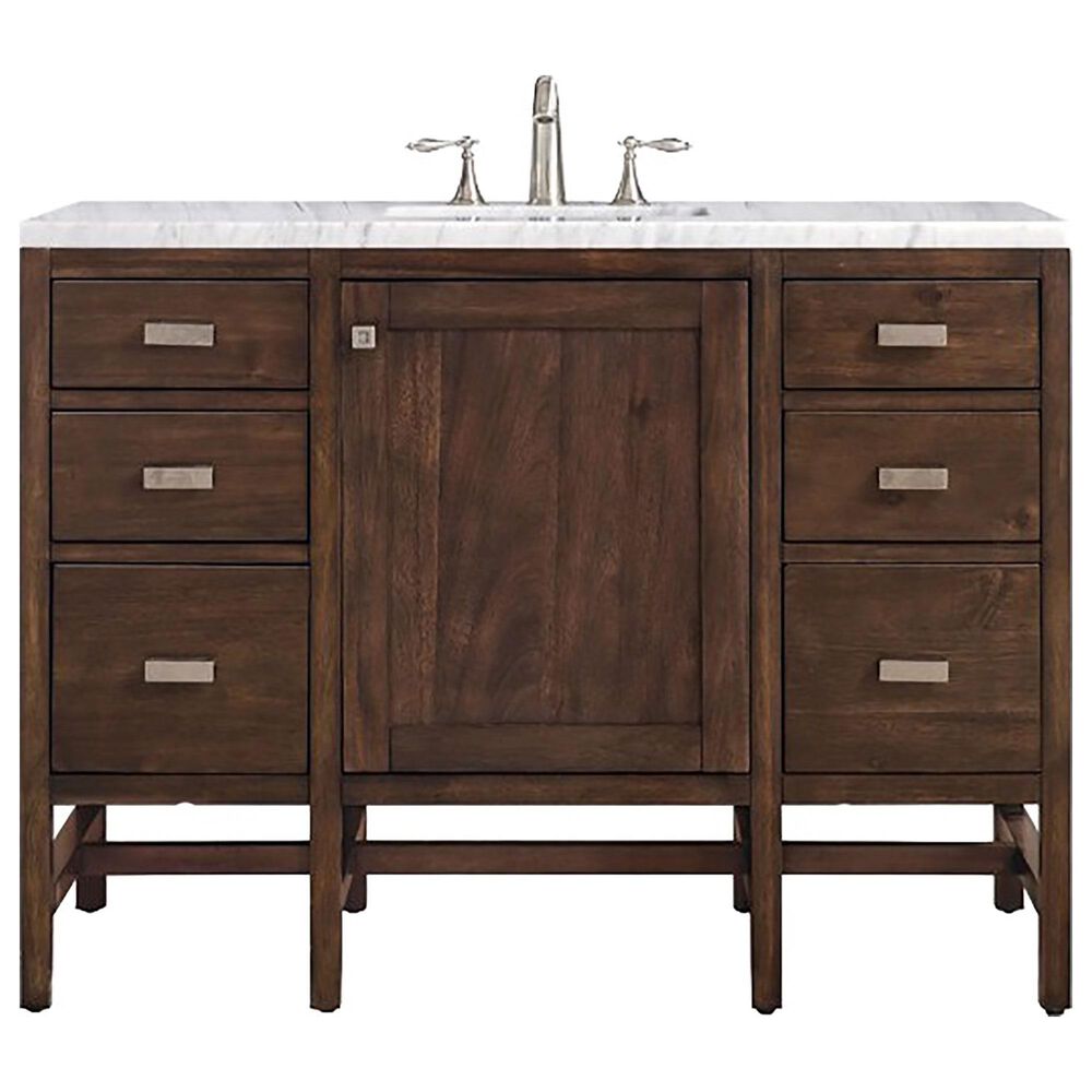 James Martin Addison 48" Single Vanity in Mid Century Acacia with 3 cm Carrara White Marble Top, , large