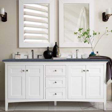 James Martin Palisades 72" Double Bathroom Vanity in Bright White with 3 cm Charcoal Soapstone Quartz Top and Rectangular Sinks, , large