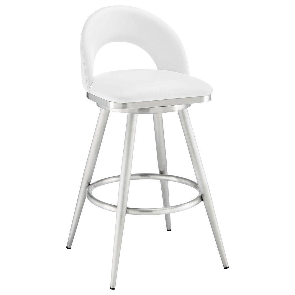 Blue River Charlotte Swivel Barstool with White Cushion in Brushed Stainless Steel, , large