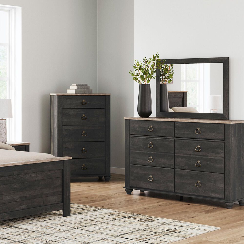 Signature Design by Ashley Nanforth 6-Drawer Dresser with Mirror in Rustic Charcoal and Natural, , large