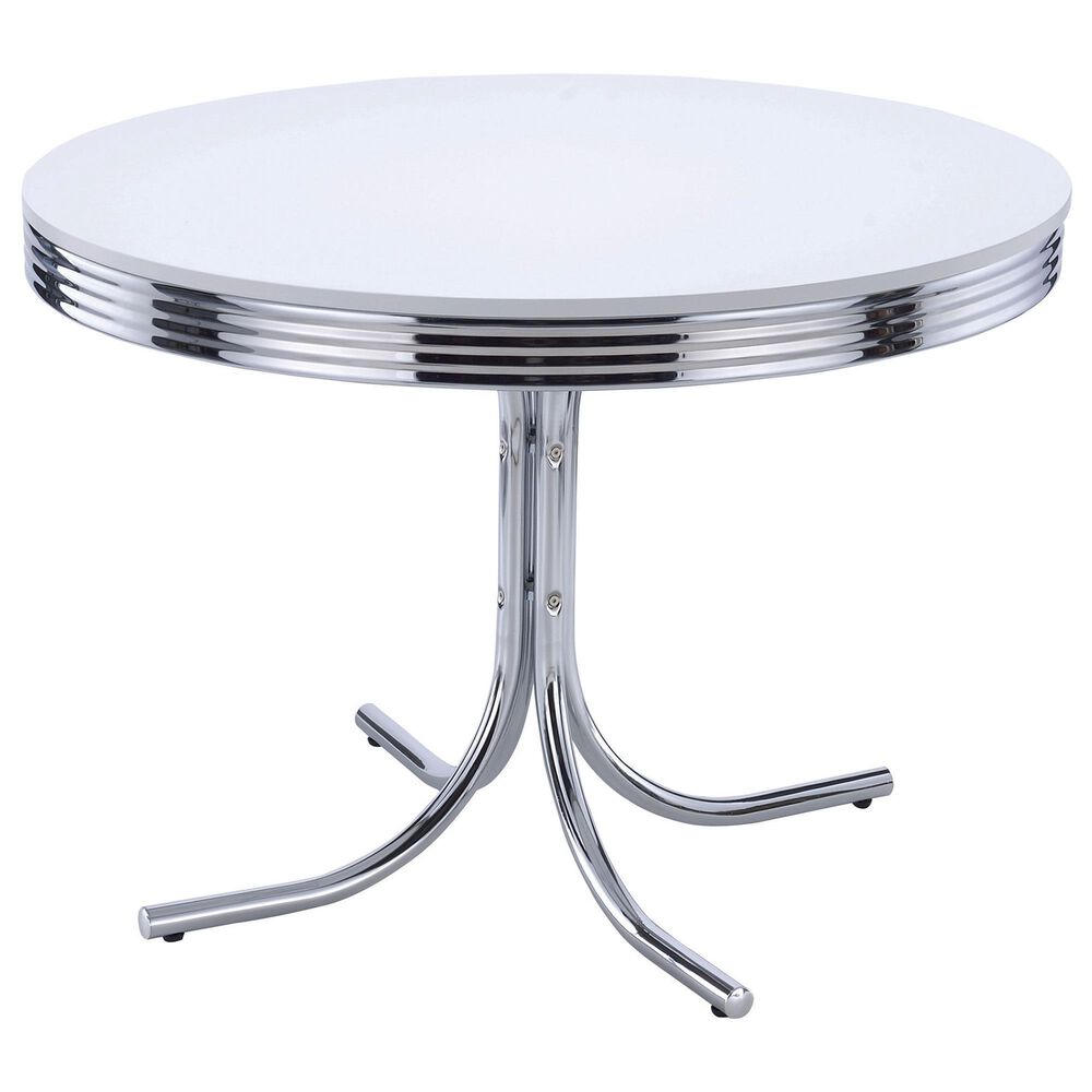 Pacific Landing Retro Dining Table in Glossy White and Chrome - Table Only, , large