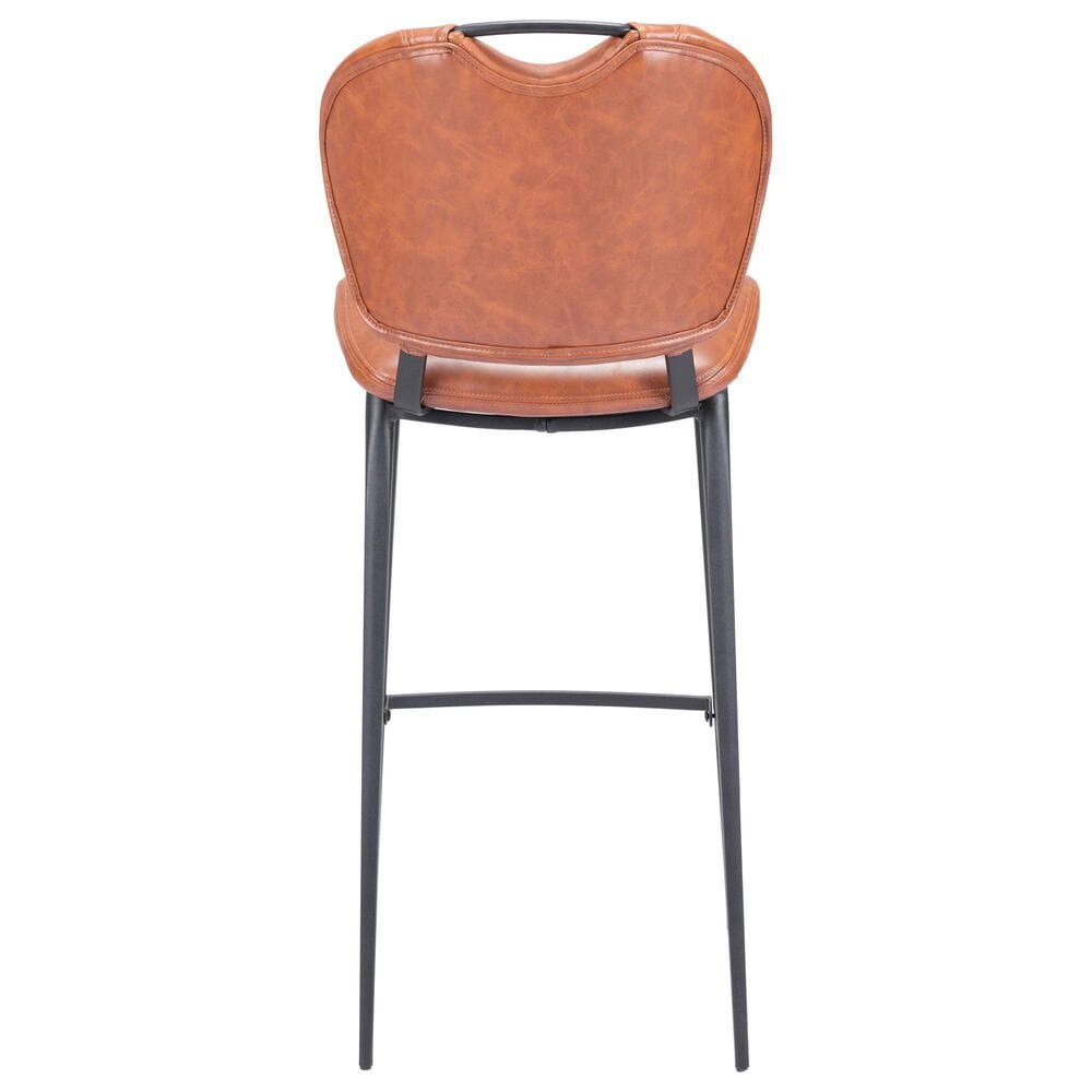 Zuo Modern Terrence Bar Stool with Vintage Brown Cushion in Black, , large
