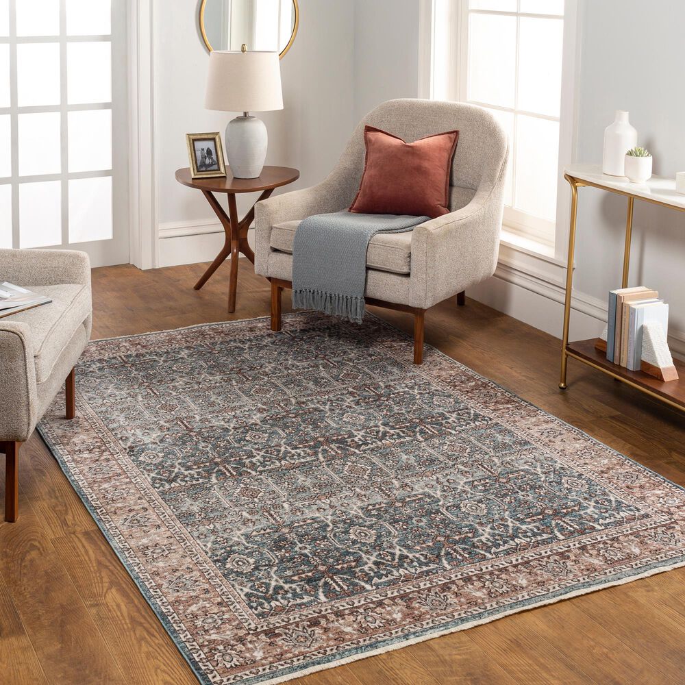 Surya Carlisle Oriental 5&#39;3&quot; x 7&#39;9&quot; Pale Blue, Dusty Pink, Medium Brown, Cream and Charcoal Area Rug, , large