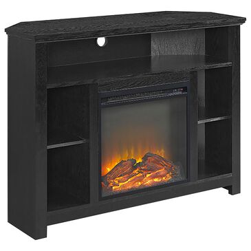 Walker Edison 44" Wood Corner Fireplace TV Stand in Black, , large