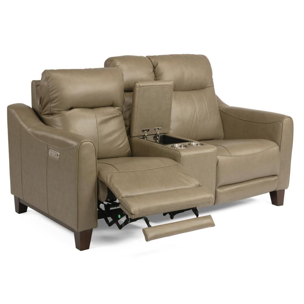 Flexsteel Forte Leather Power Reclining Loveseat with Console in