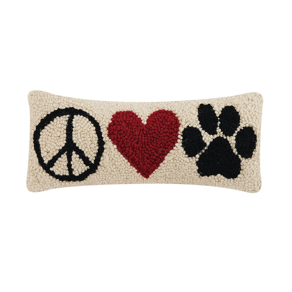 Peking Handicraft Peace Heart Paw 5" x 12" Lumbar Pillow in Black and White, , large