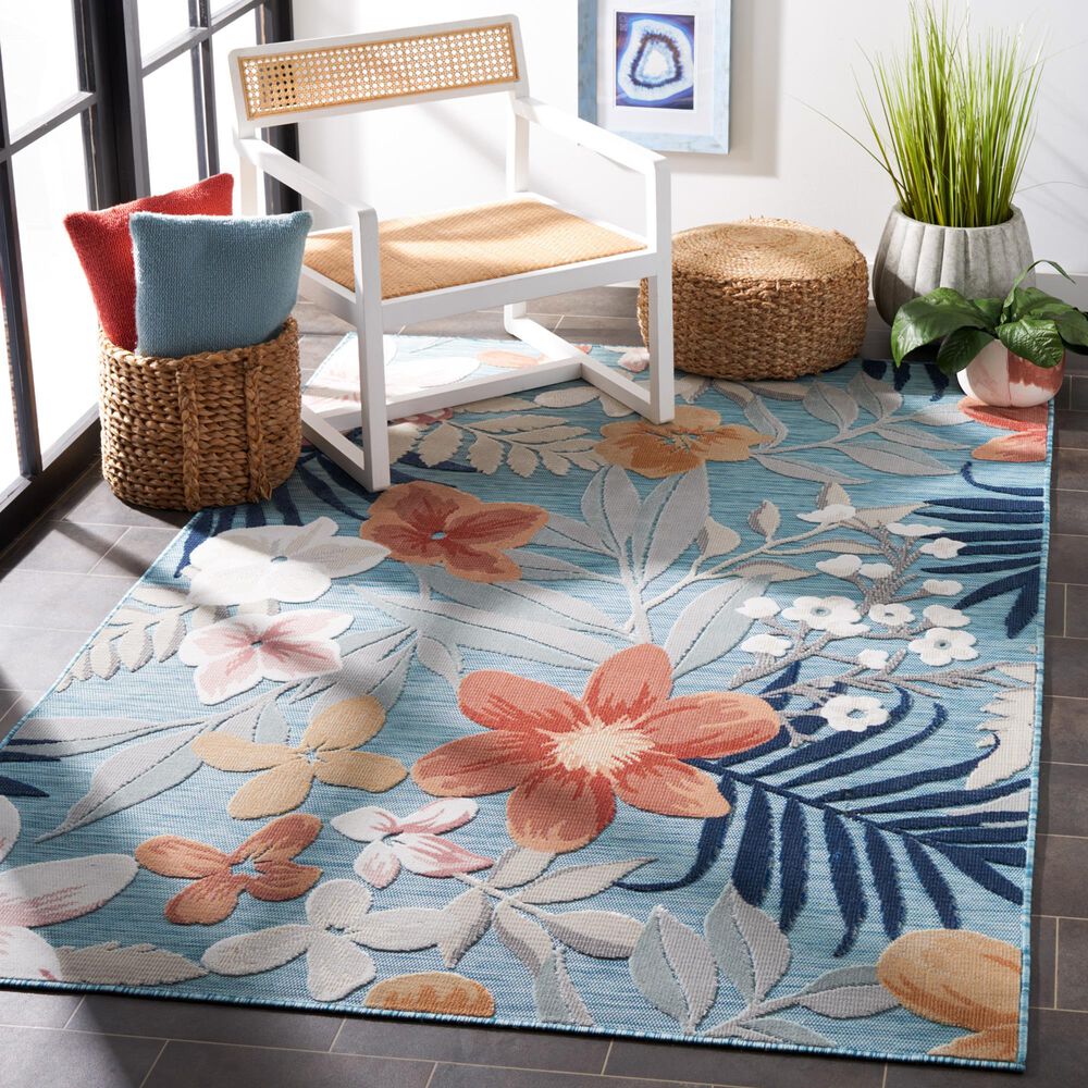 Safavieh Cabana CBN454J 5&#39;1&quot; x 7&#39;6&quot; Aqua and Rust Indoor/Outdoor Area Performance Rug, , large