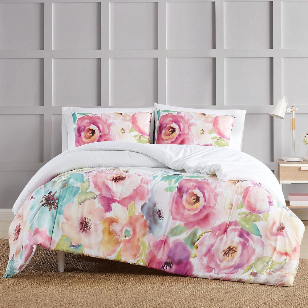 Pem America Spring Flowers 3-Piece King Duvet Set in White and Pink, , large