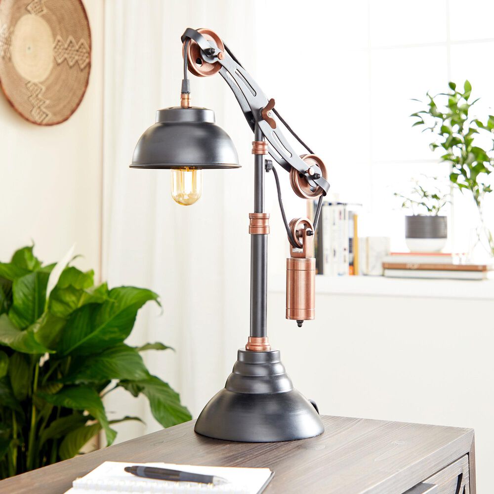 Maple and Jade Industrial Table Lamp in Shiny Black and Copper, , large