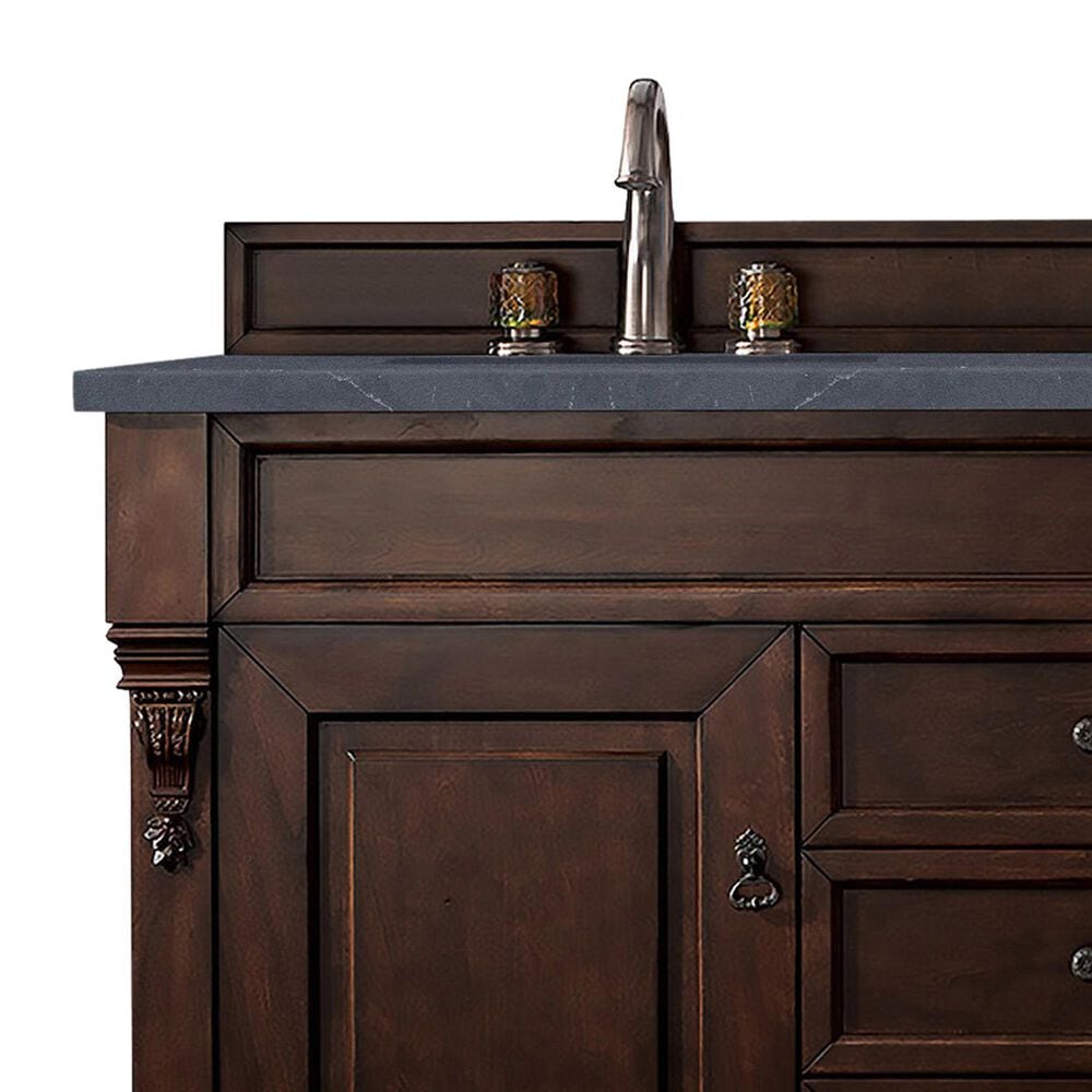 James Martin Brookfield 60&quot; Double Bathroom Vanity in Burnished Mahogany with 3 cm Charcoal Soapstone Quartz Top and Rectangle Sink, , large