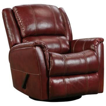 Homestretch Leather Swivel Glider Recliner in Red, , large
