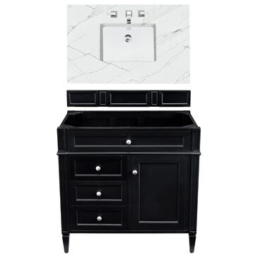 James Martin Brittany 36" Single Bathroom Vanity in Black Onyx with 3 cm Ethereal Noctis Quartz Top and Rectangle Sink, , large