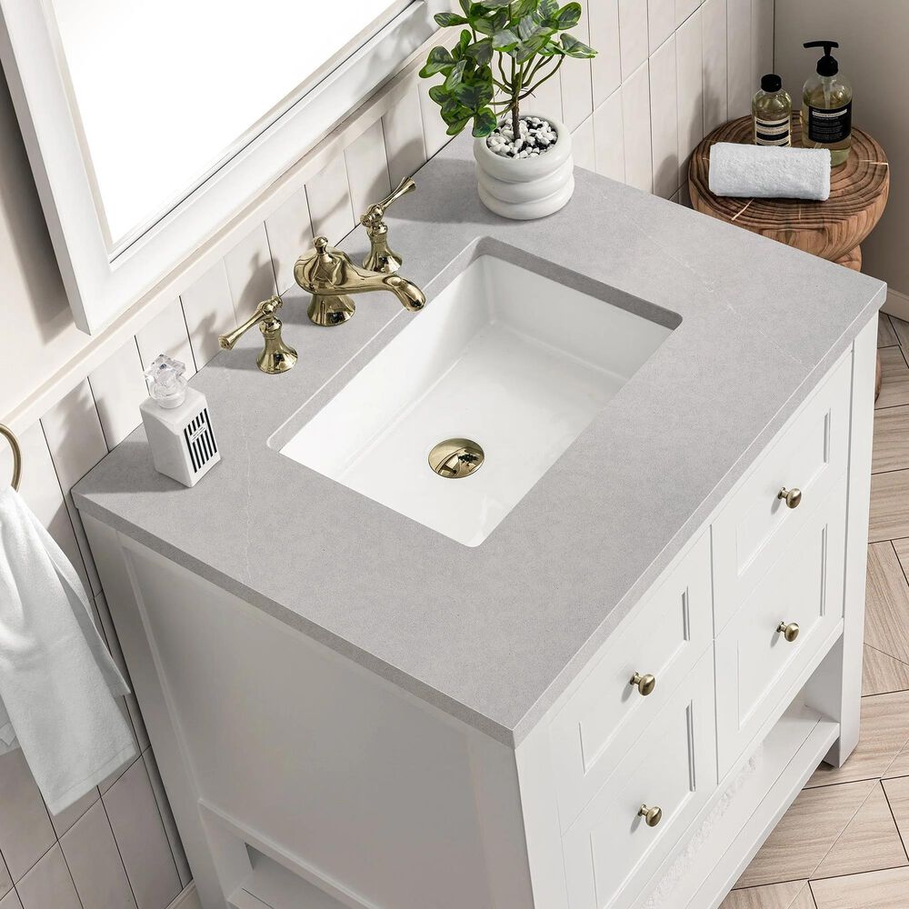 James Martin Breckenridge 30&quot; Single Bathroom Vanity in Bright White with 3 cm Eternal Serena Quartz Top and Rectangular Sink, , large