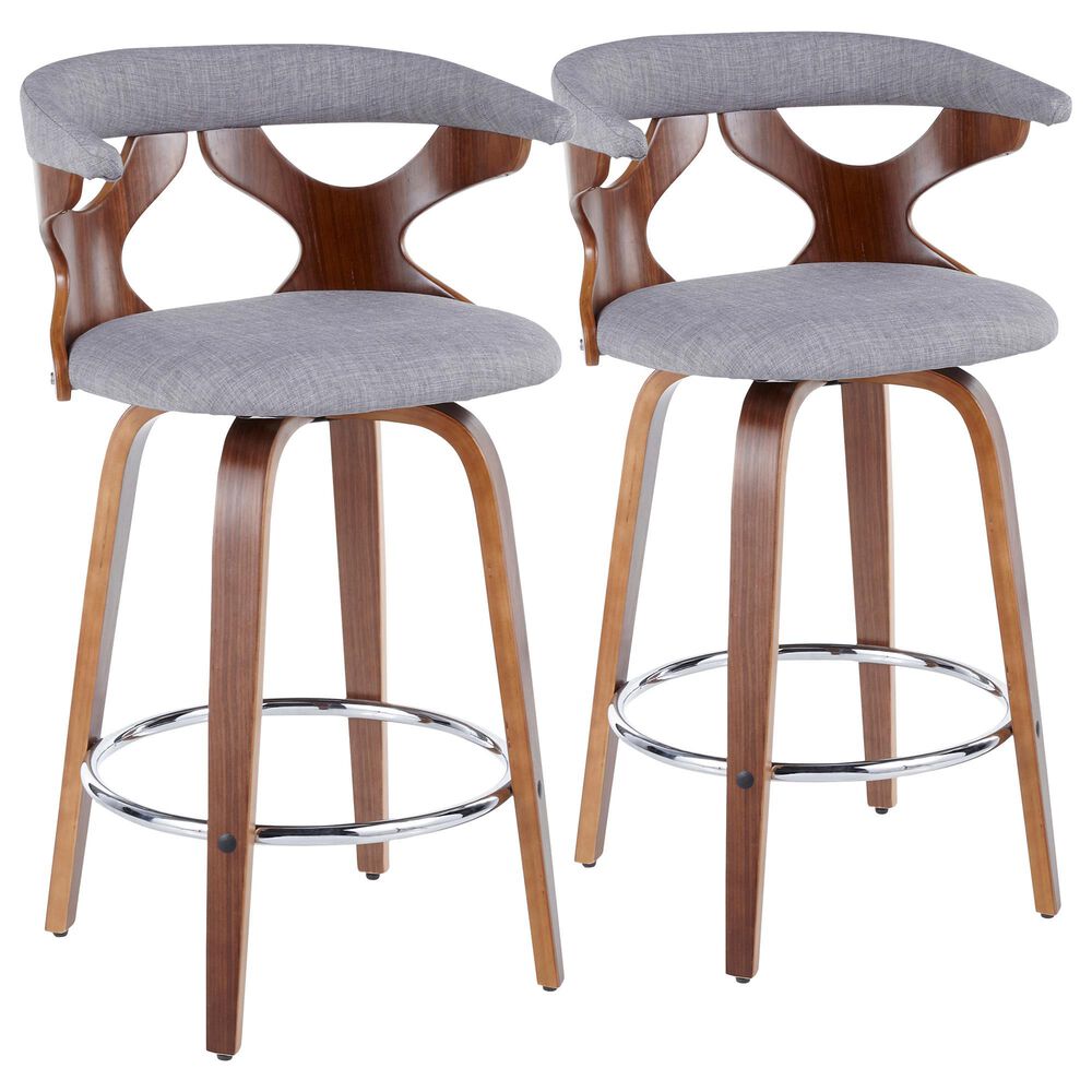 Lumisource Gardenia Swivel Counter Stool with Grey Cushion in Walnut and Chrome (Set of 2), , large