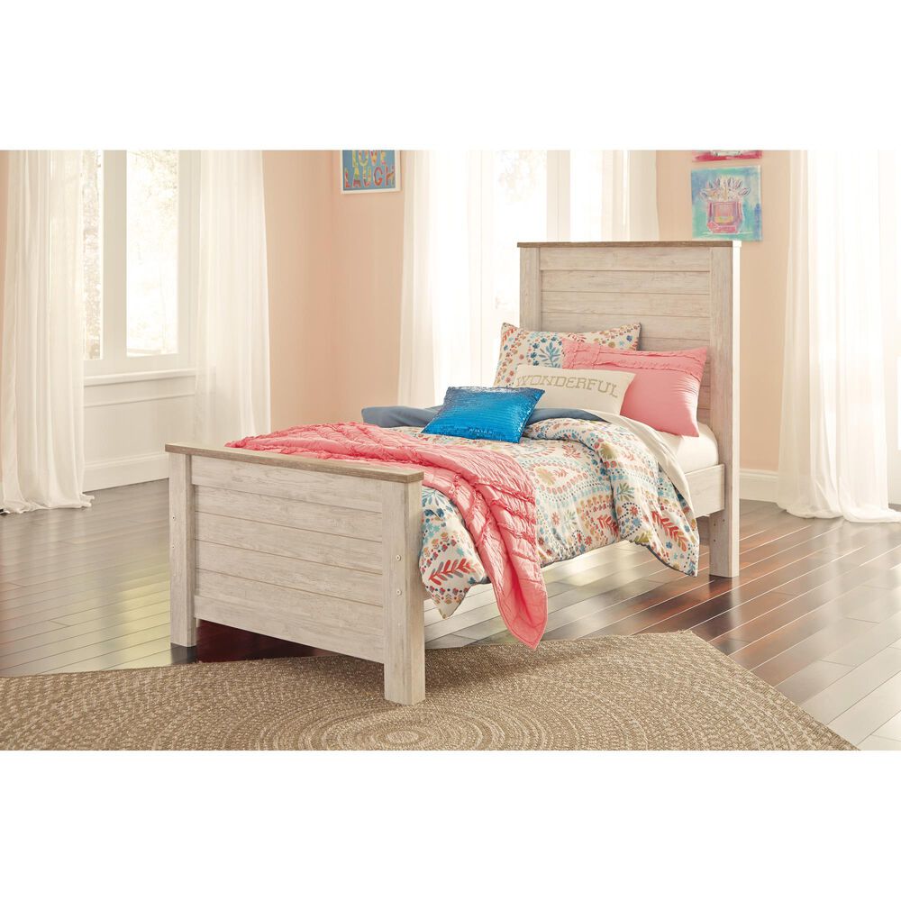 Signature Design by Ashley Willowton Twin Panel Bed in Whitewash, , large