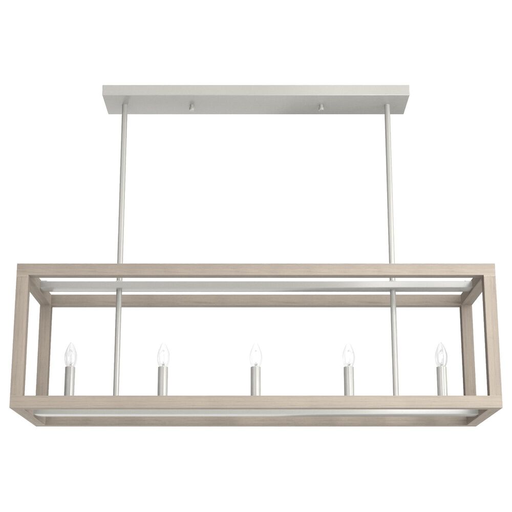 Hunter Squire Manor 5-Light Linear Chandelier in Brushed Nickel and Bleached Wood, , large