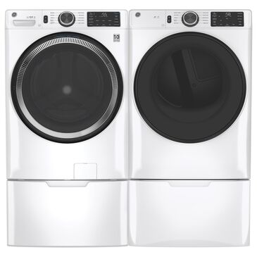 GE 4 PC Laundry Package with 4.8 cu. ft. Capacity Smart Front Load ENERGY STAR Washer with UltraFresh Vent System and OdorBlock, 7.8 cu. ft. Capacity Smart Front Load Gas Dryer with Sanitize Cycle, and 2 x 7" RightHeight Riser, , large