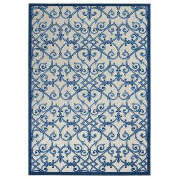 Nourison Aloha Damask 5"3" x 7"5" Grey and Blue Indoor/Outdoor Area Rug, , large