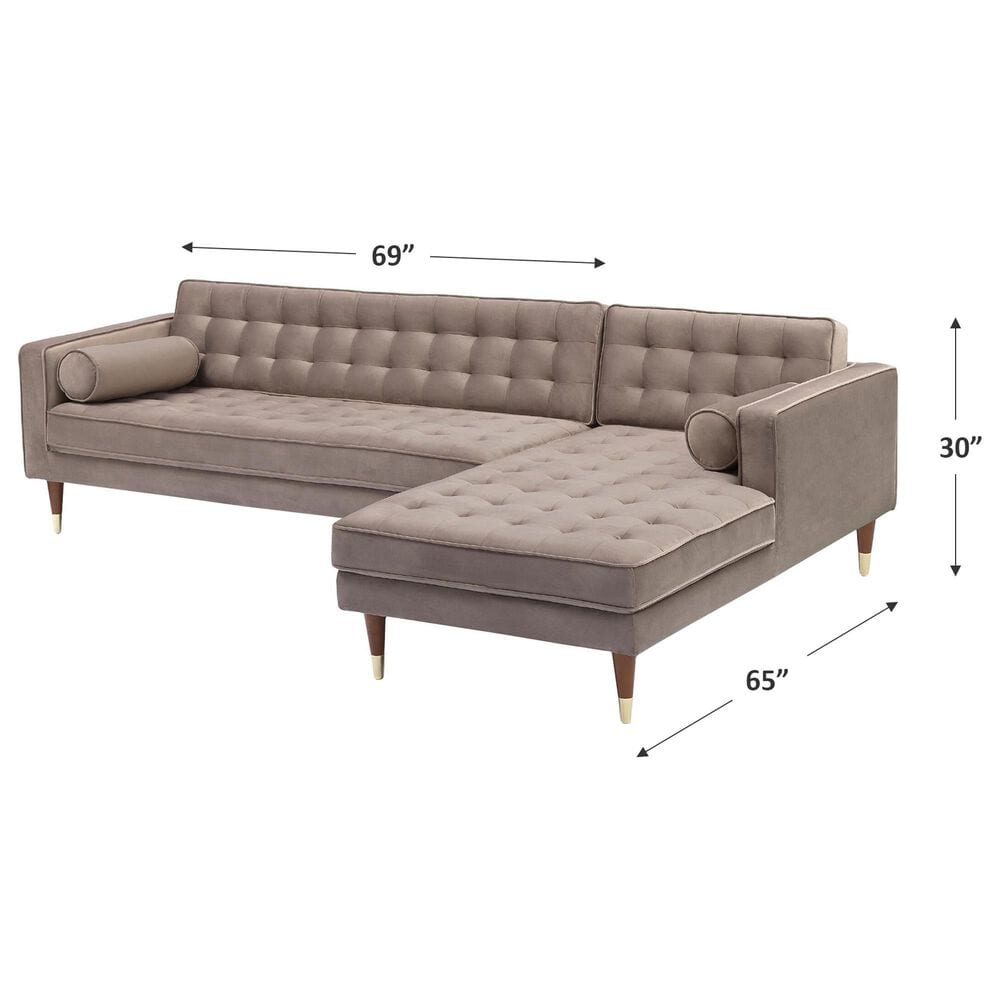 Blue River Somerset Right Sectional Sofa in Taupe Velvet and Gold, , large
