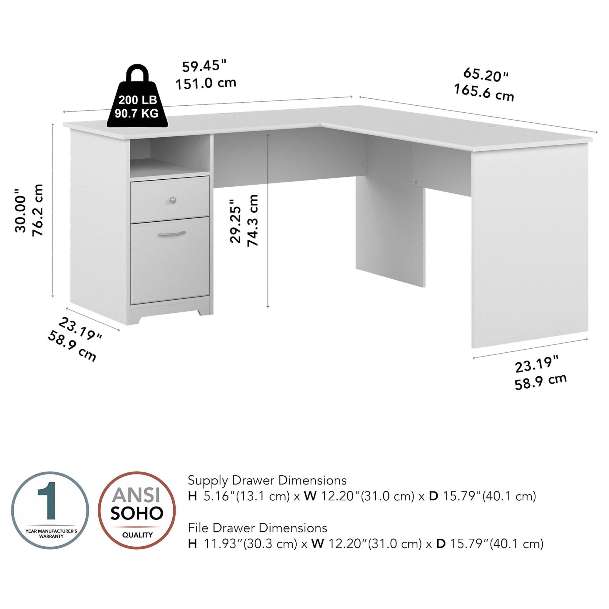 white l shaped desk under 200