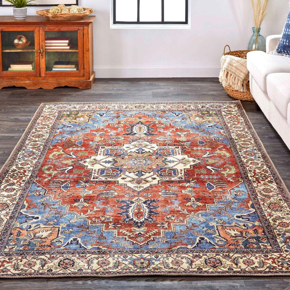 Feizy Rugs Percy 9&#39;2&quot; x 12&#39; Blue and Rust Area Rug, , large