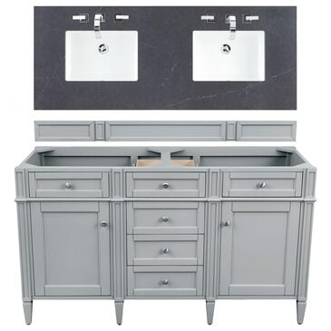 James Martin Brittany 60" Double Bathroom Vanity in Urban Gray with 3 cm Charcoal Soapstone Quartz Top, , large