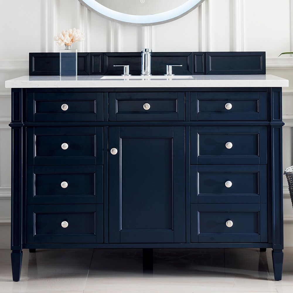 James Martin Brittany 48&quot; Single Bathroom Vanity in Victory Blue with 3 cm Eternal Jasmine Pearl Quartz Top and Rectangle Sink, , large