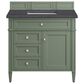 James Martin Brittany 36" Single Bathroom Vanity in Smokey Celadon with 3 cm Charcoal Soapstone Quartz Top and Rectangular Sink, , large