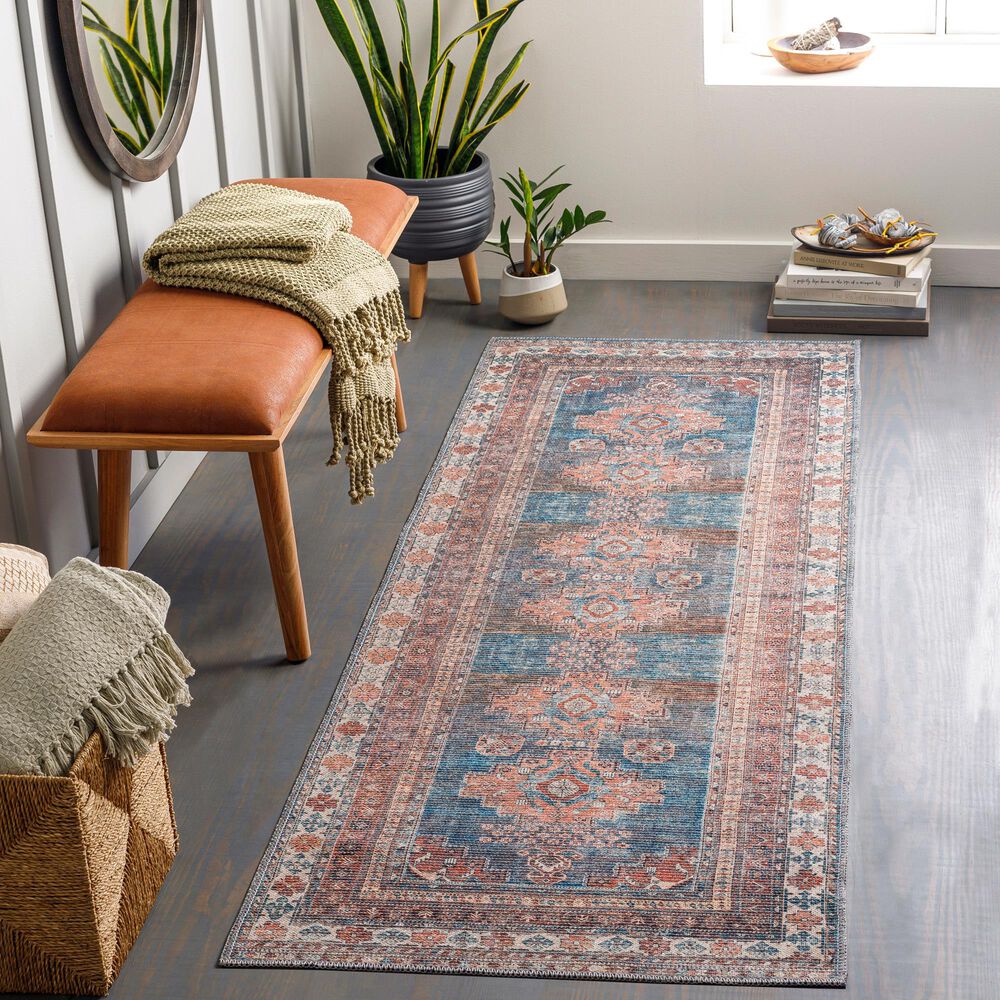 Surya Colin 2&#39;7&quot; x 10&#39; Blue, Dusty Coral, Brick Red, Dark Brown and Cream Runner, , large