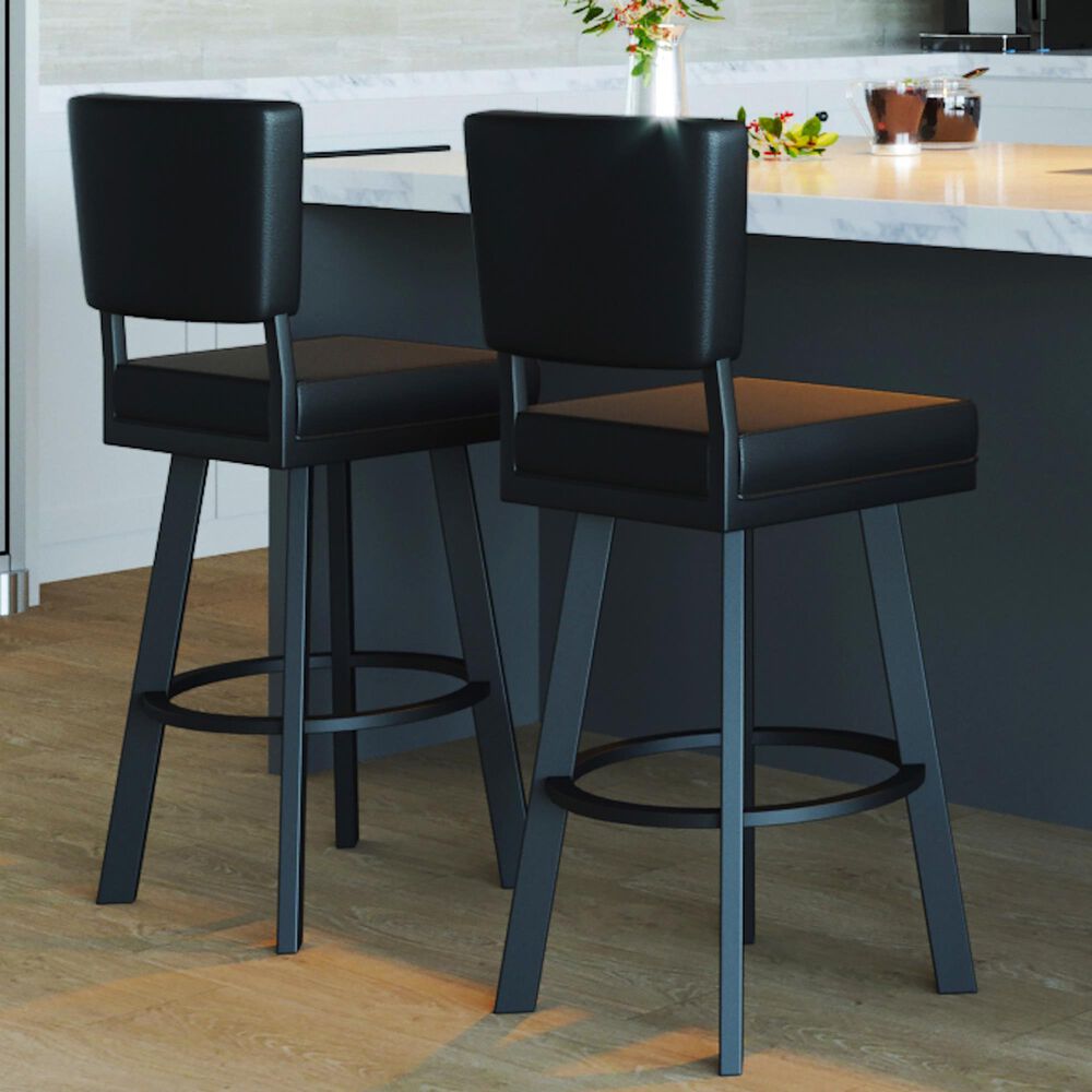 Delaware Dining Malibu 26&quot; Swivel Barstool in Matte Black/Black, , large