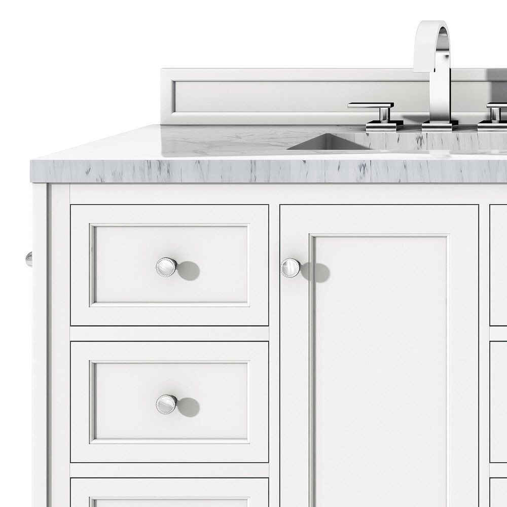 James Martin Copper Cove Encore 122&quot; Double Vanity in Bright White with 3 cm Carrara White Marble Top, , large