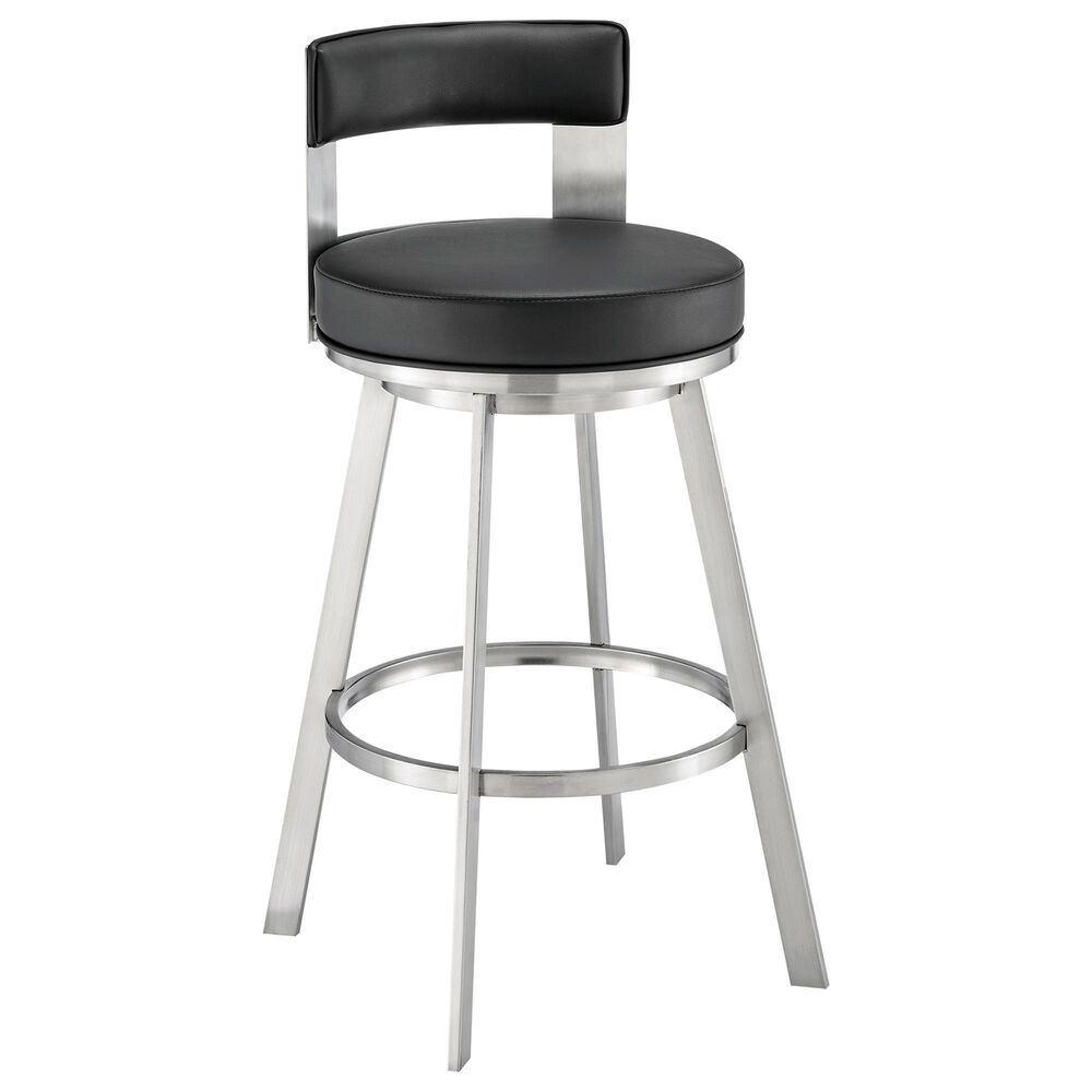 Blue River Flynn 26" Swivel Counter Stool with Black Cushion in Brushed Stainless Steel, , large