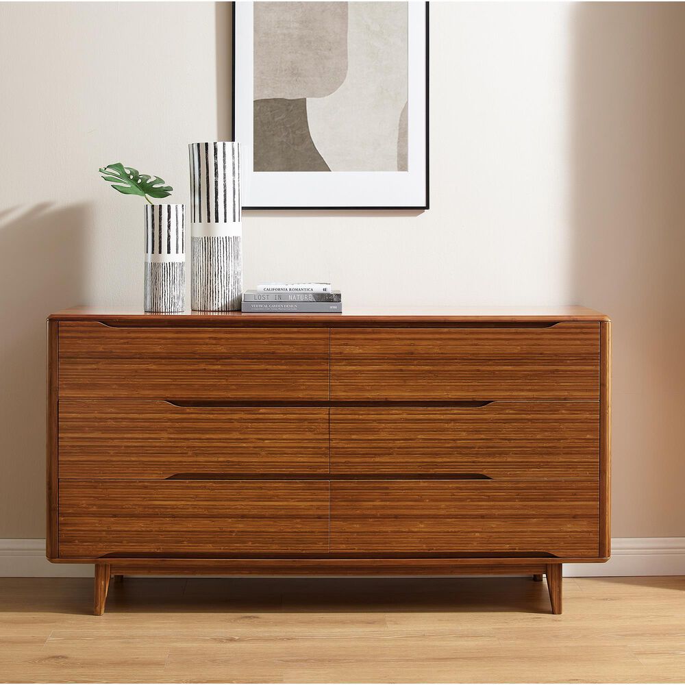 Natural Bamboo Furnishings Six Drawer Double Dresser in Amber, , large