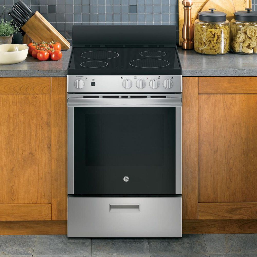 GE Appliances 24&quot; Smooth Top Electric Range with Steam Clean in Stainless Steel, , large